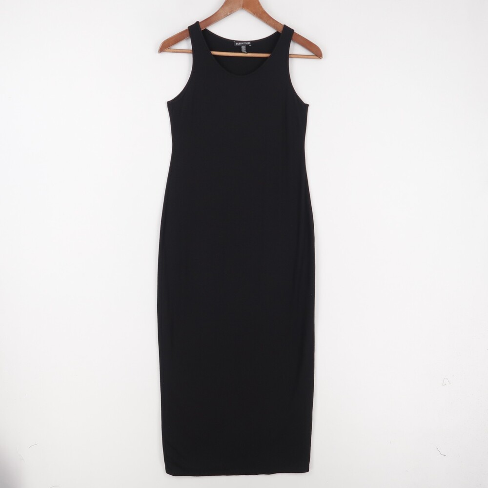 Eileen Fisher Maxi Column Dress Womens XXS Black Viscose Jersey Tank Sleeveless